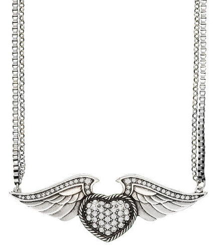 (MSNC2073R47) Western Rhinestone Heart on Wings Necklace by Wrangler