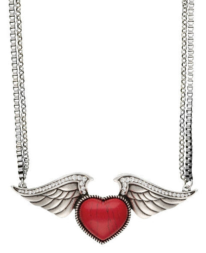 (MSNC2074RR47) Western Red Stone Heart on Wings Necklace by Wrangler