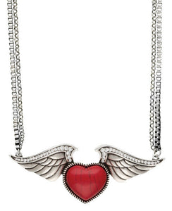 (MSNC2074RR47) Western Red Stone Heart on Wings Necklace by Wrangler