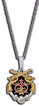 (MSNC61215) Western Tri-Color Crossed Pistols Necklace