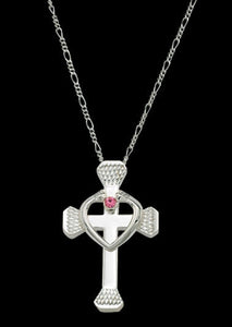 (MSNC61383) Western Cross My Heart Pink Crystal Cross Necklace by Montana Silversmiths