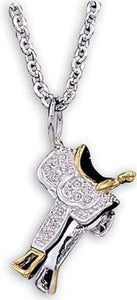 (MSNC931CZ) Western Silver & Gold 3-D Saddle Necklace
