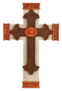 (MSWH169) Western Leather Tooled & Concrete Textured Wall Cross