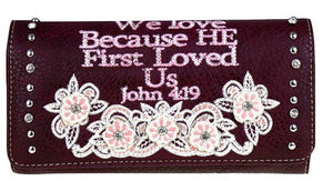 "We Love" Western Ladies' Bible Verse Wallet - Burgundy