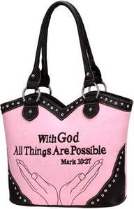 (MWATP8096PK) "With God All Things Are Possible" Faux Leather Handbag - Pink