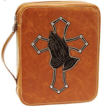 (MWDC002BR) Praying Hands & Cross Bible Cover - Brown