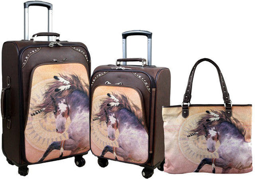 (MWL07-L001-2-6) Western Horse Art 3-Piece Wheeled Luggage Set