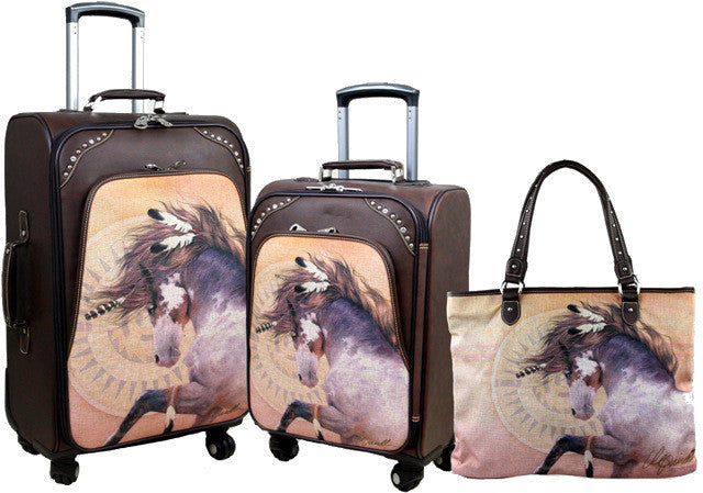 (MWL07-L001-2-6) Western Horse Art 3-Piece Wheeled Luggage Set