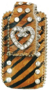 (MWRCHCC002CBKBR) Western Brown/Black Tiger Stripe Cell Phone Holder with Heart Concho (Fits iPhone 4)