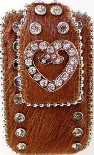 (MWRCHCC002CBR) Western Brown Hair-On  Cell Phone Holder with Heart Concho (Fits iPhone 4)