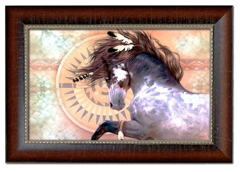 (MWRSM1945) Western Indian Horse Metal & Wood Framed Art