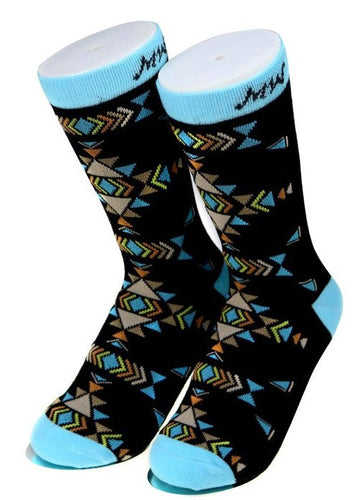 Aztec Southwestern Socks - Black/Turquoise