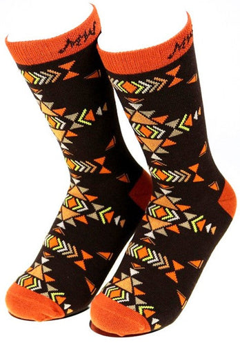 Aztec Southwestern Socks - Coffee/Orange