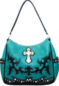 (MWSL8291) Western Turquoise Faux Leather Purse with Cross