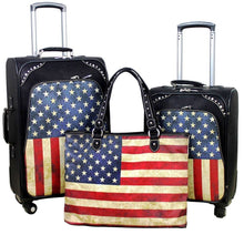 Load image into Gallery viewer, (MWUS01-L1-2-6) &quot;American Flag&quot; Western 3-Piece Wheeled Luggage Set