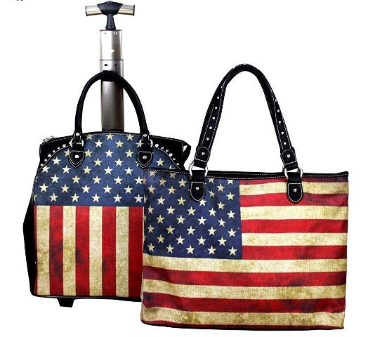 (MWUS01L4-6) Western American Flag Design 2-Piece Luggage Set
