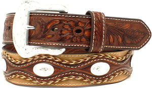 Men's Western 1-1/2" Belt with Embossed Tabs & Oval Conchos