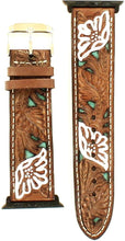 Load image into Gallery viewer, Western Tooled iWatch Band with Turquoise Underlay