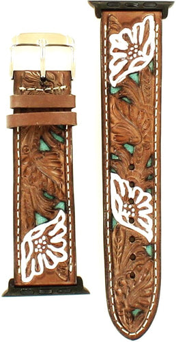 Western Tooled iWatch Band with Turquoise Underlay