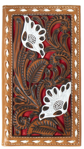 "Nocona" Western Red Floral Filagree Rodeo Wallet/Checkbook Cover