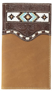 "Nocona" Western  Leather Brown Rodeo Wallet with Beaded Inlay