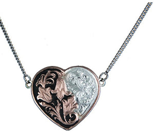 Rose Gold Filigree & Flowers Heart Necklace