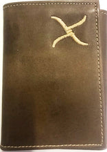 Load image into Gallery viewer, Twisted-X Western Brown Leather Tri-Fold Wallet with Gold Embroidered Logo