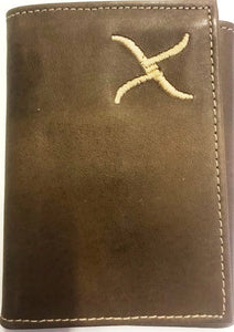 Twisted-X Western Brown Leather Tri-Fold Wallet with Gold Embroidered Logo