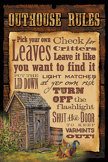 Outhouse Rules Humorous Wood Sign