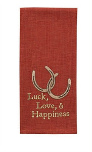(PD71-741) "Luck, Love & Happiness" Horseshoes Dishtowel