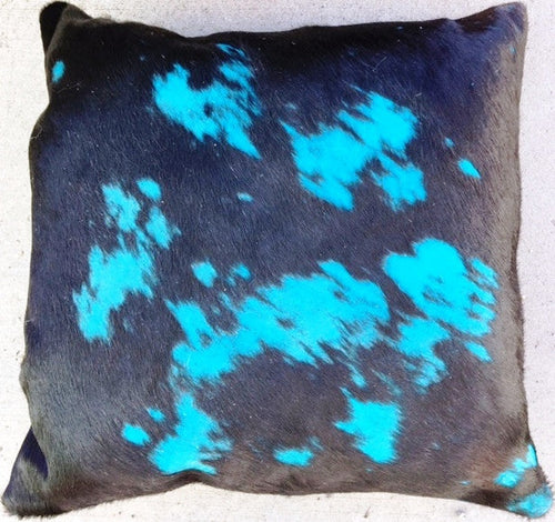 Genuine Cowhide Accent Pillow - Black & Turquoise