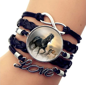 "Leader of the Pack" Leather Infinity Horse Wrap Bangle Bracelet
