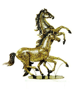 (PS3772) Western Pair of Horses Metal Sculpture