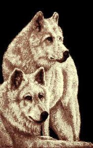 (PW-AFTW) "Two Wolves" Rustic Northwoods Area Rug (5' 1-1/2" x 6' 10")