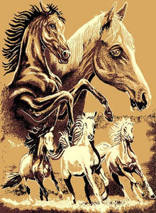 (PW-AFHF) "Horse Family" Western Area Rug (5' 1-1/2" x 6' 10")