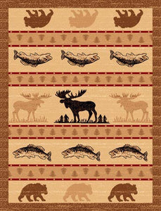 (PW-LODGE361-2x3) "Moose, Bear & Fish" Rustic Area Rug - 2 x 3