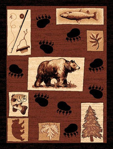 (PW-LODGE366-8x11) "Bear & Fish" Cabin Area Rug - 8 x 11