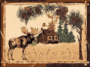 (PW-LODGE380-2x3) "Moose & Cabin" Rustic Northwoods Area Rug - 2 x 3