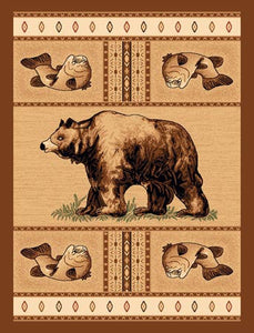 (PWLODGE360-4x5) "Bear & Fish" Cabin Area Rug - 4 x 5