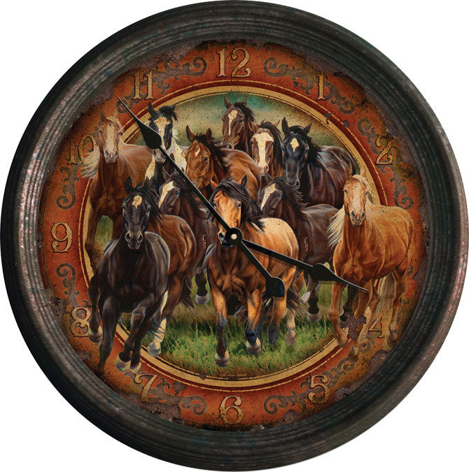 (RE1021) Rusted Horse Scene Clock