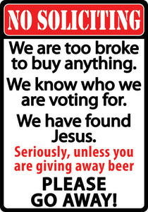 (RE1494) "No Soliciting" Western Humorous Tin Sign