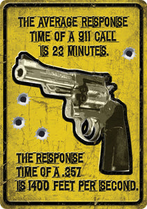 (RE1561) "Average Response Time" Western Humorous Tin Sign