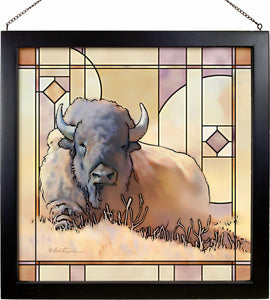 "Resting Buffalo" Bison Stained Glass Art