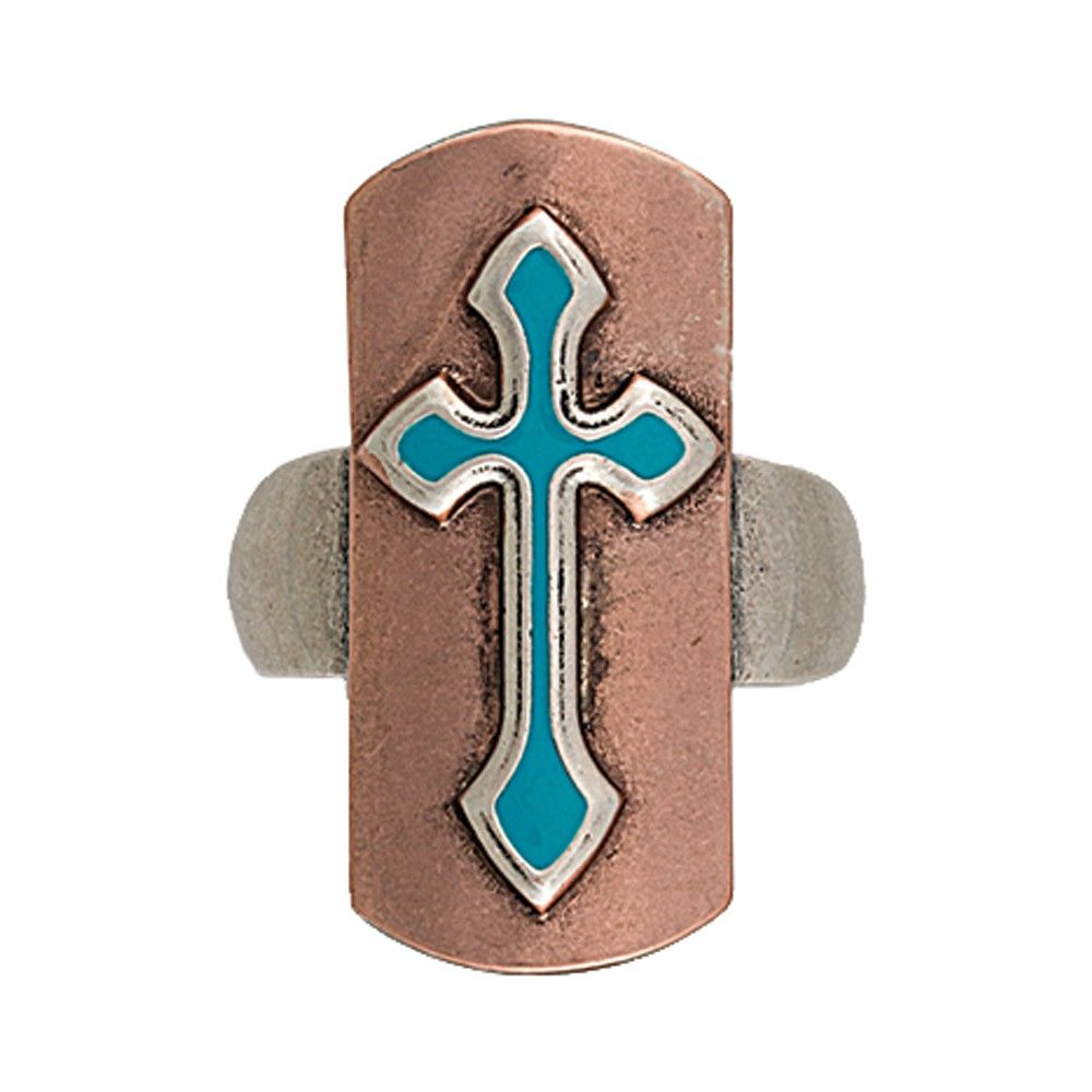 Rock 47 Vintage Kitsch Turquoise Cross Ring