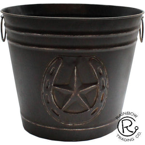 (RWRA3362) Western Metal Horseshoe & Star Vase