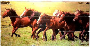 (RWRA3399) Running Horses Western Wood Plank Art