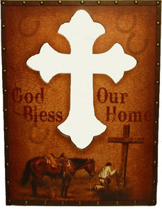 (RWRA3432) "God Bless Our Home" Western Praying Cowboy Mirror