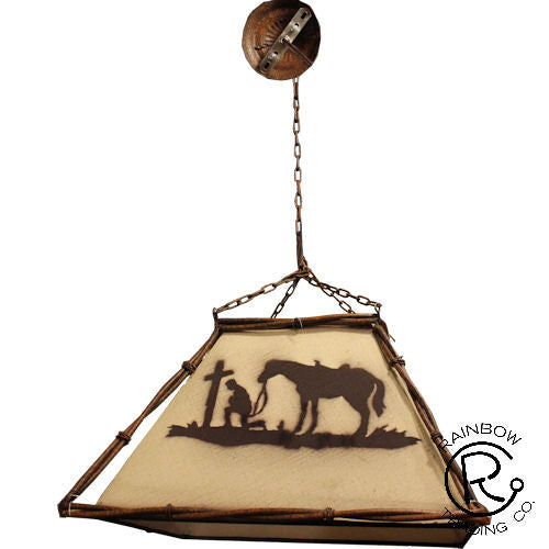 (RWRA3634) Praying Cowboy Western Fabric Ceiling Lamp