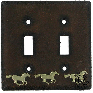 Running Horses Western Metal Double Switch Cover