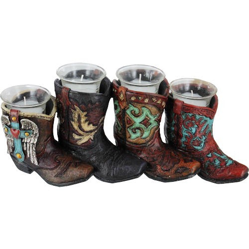 (RWRA3959) Western 4-Boots Candle Holders